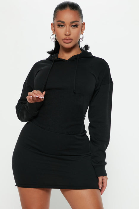 black hoodie dress